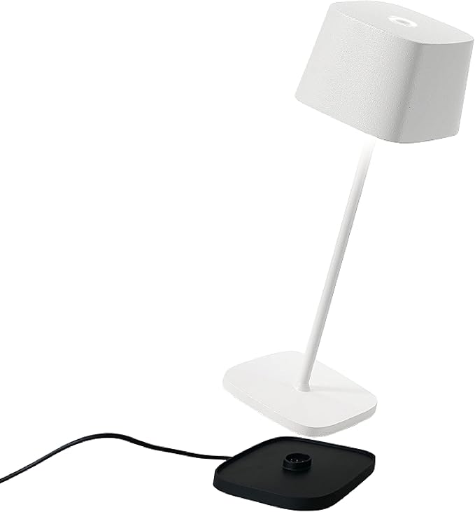 Zafferano, Ofelia Pro Lamp, Rechargeable Cordless Table Lamp with Touch Controls, Suitable for Indoor and Outdoor, Dimmer, 2700-3000 K, Height 12 Inches, White Color