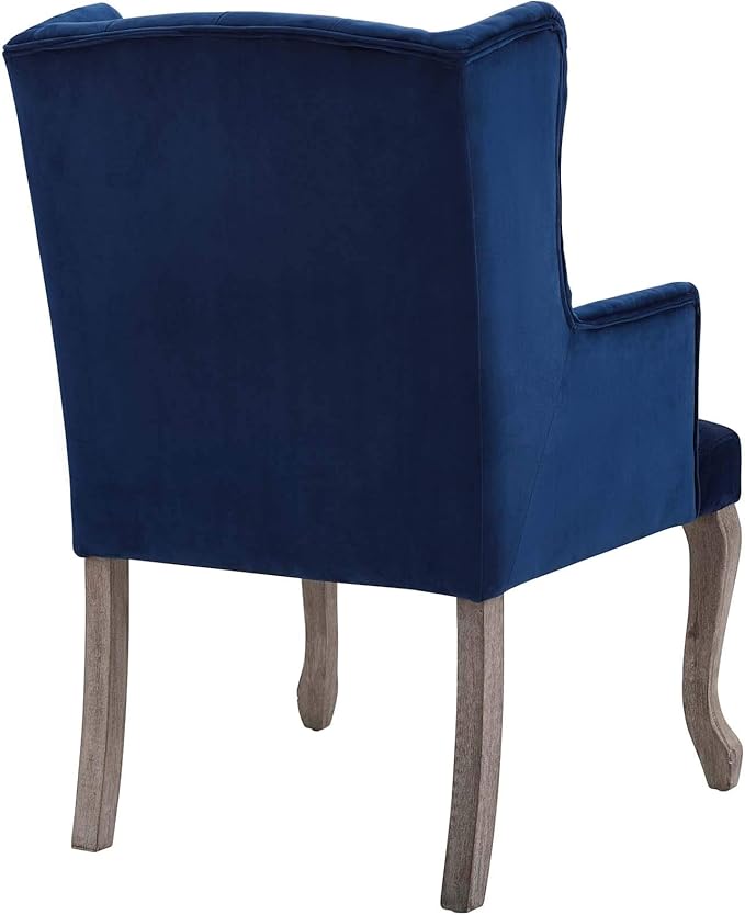 Modway Realm French Vintage Tufted Performance Velvet Kitchen and Dining Room Arm Chair in Navy