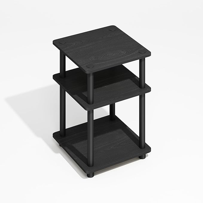 Furinno Turn-N-Tube Side Table, 3-Tier Square Modern End Table with Open Shelf, Night Stand, Bedside Table, Easy Assembly, for Living Room, Bedroom, Darkwood