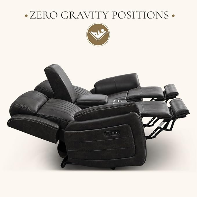Power Reclining Sofa Set with Adjustable Headrest, Zero Gravity Electric Reclining Couch with USB/Type-C Ports, Power Loveseat Sofa Set for Living Room, Home Theater (Charcoal, Loveseat+Sofa)