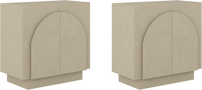 Nathan James Iris Mid Century Modern Arched Curio Cabinet with Beige Linen Finish, Wooden Storage Cabinet with Doors Set of 2
