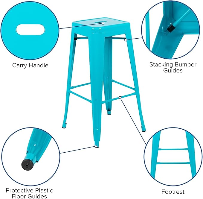 Flash Furniture Lily 30" High Metal Indoor Bar Stool in Teal - Stackable Set of 4