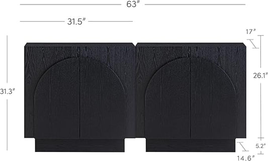 Nathan James Iris Mid-Century Modern Credenza, Black TV Stand, Living Room Wood Storage Cabinet with Arched Cabinet Doors, Black Credenza Cabinet for Kitchen or Living Room, Black Oak, Set of 2