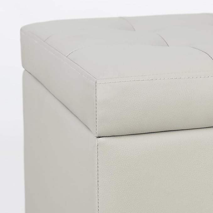 Adeco 18" Square Storage Ottoman, Premium Faux Leather Lift-Top Footrest & Coffee Table, Modern Upholstered Cube with Sturdy Wood Legs, Extra Seat for Living Room, Bedroom - Elephant Grey