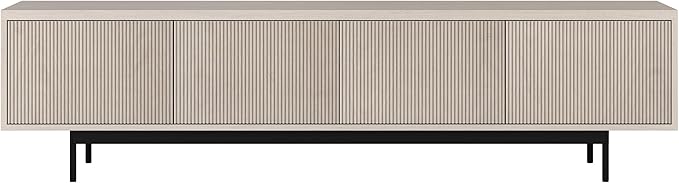 Henn&Hart Fluted TV Stand for TVs up to 85" with 2 Open-Concept Ribbed Storage Cabinets for Living Room, Family Room, or Office, Beech White