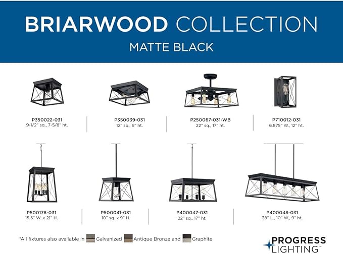 Progress Lighting 4 Light Chandelier, Rustic Farmhouse Style Modern Hanging Light Fixture for Kitchen and Dining Room, Briarwood Collection, Textured Black