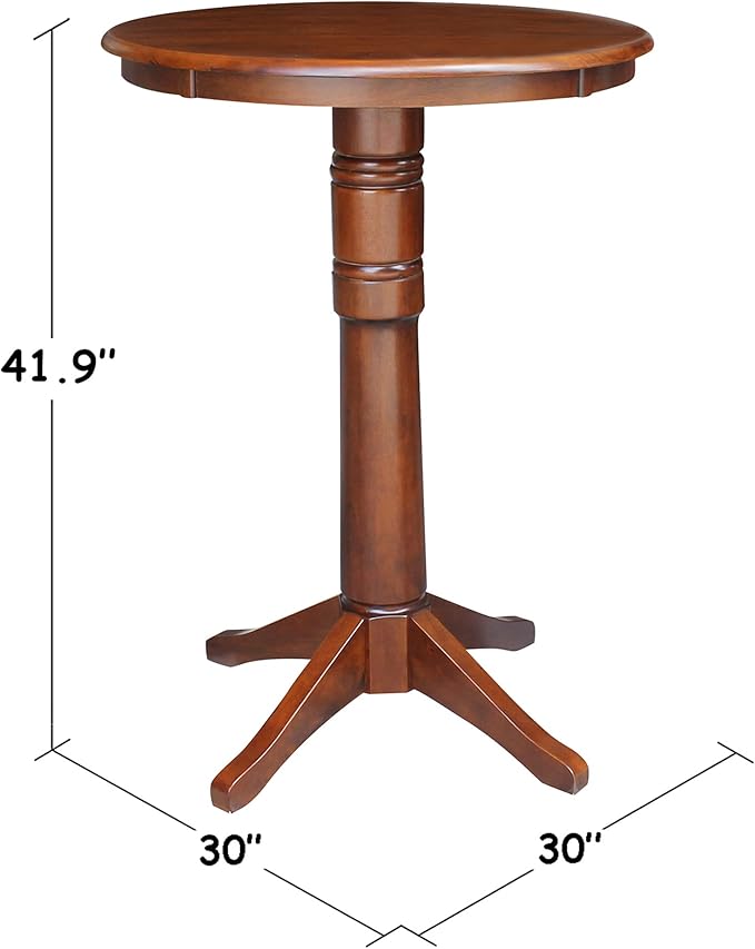 International Concepts 30" Round Wood Pedestal Bar Table in Espresso