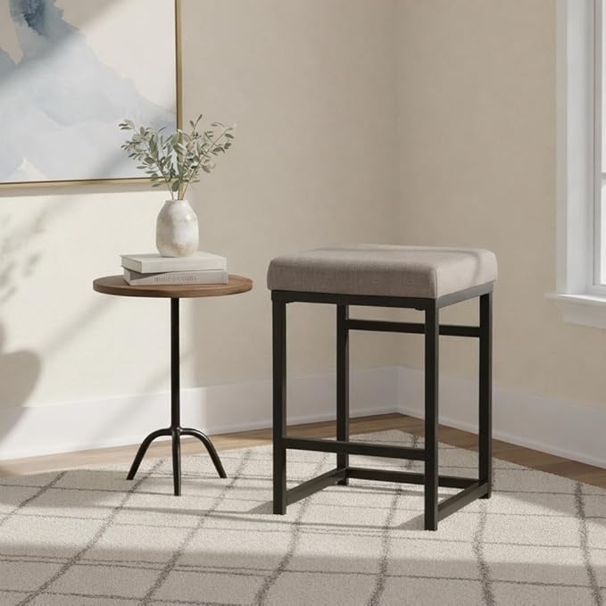 Homepop Home Decor | Modern 24-Inch Counter Stool | Backless Metal Frame Bar Stools Counter Height | Decorative Home Furniture, Brown, K7651.24-F1552