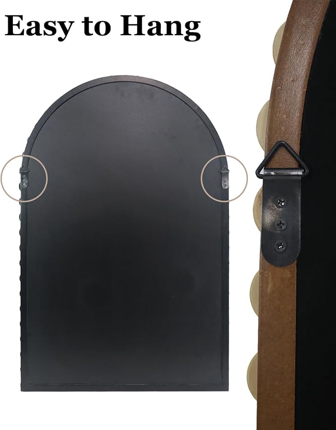 Black Beaded Arched Wall Mirror 22x30 Inch, Vintage Decorative Arch Mirror with Beaded Frame, Accent Mirror for Entryway, Bathroom, Living Room, Bedroom, Fireplace
