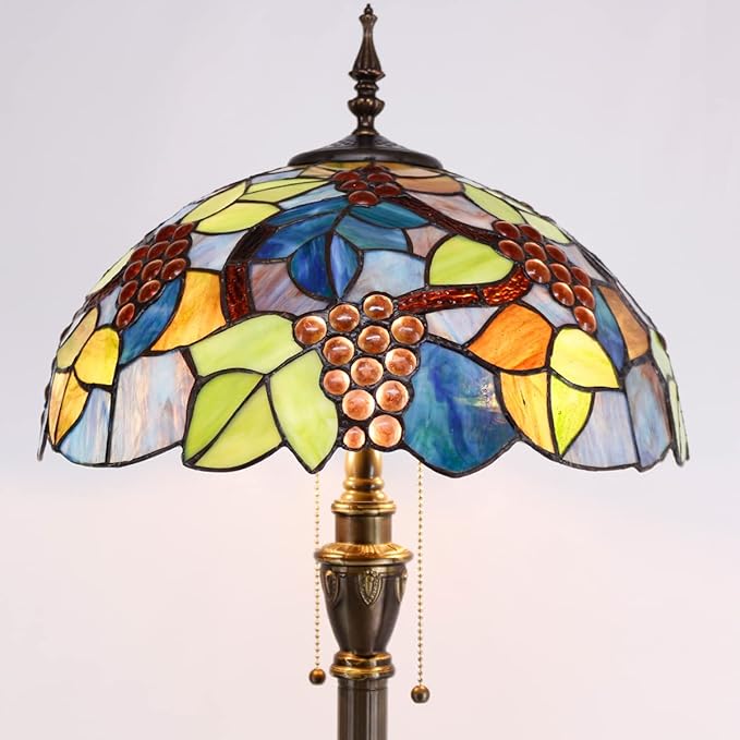 Tiffany Floor Lamp Stained Glass Lamp Standing Reading Light 16x16x70 Inch for Living Room (Amber Grape)