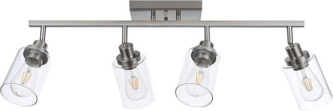 MELUCEE 4 Light Track Lighting Kit Bathroom Vanity Light Fixtures Brushed Nickel Ceiling Spotlight Fixture for Hallway Porch Foyer Bath Storage, Clear Glass Shade
