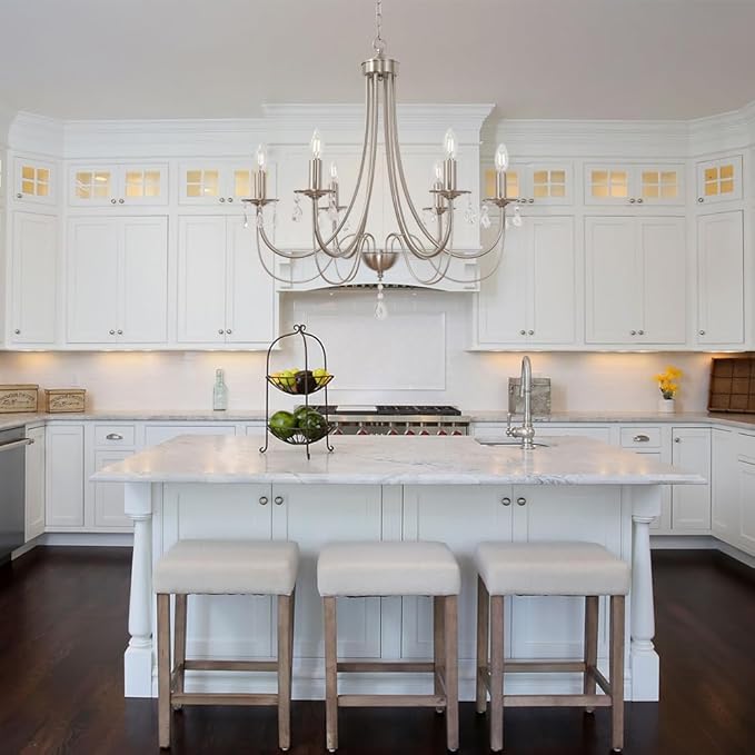 Farmhouse Chandeliers 6 Lights Brushed Nickel Modern Farmhouse Pendant Lighting Crystal Kitchen Ceiling Light Fixtures for Dining Room Living Room