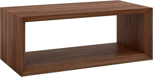 Henn&Hart 48" Rectangular Wood Coffee Table with Open Storage Shelf for Living Room, Family Room, or Office, Medium Walnut