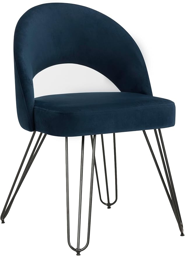 Safavieh Home Jora Retro Navy Velvet and Matte Black Dining Chair, Set of 2