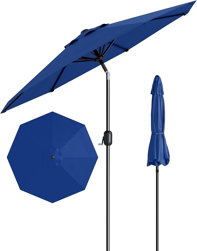 GarveeLife 10 ft Patio Umbrella, Outdoor Table Market Umbrella with Push Button Tilt and Crank, 8 Sturdy Ribs UV Protection Waterproof for Garden, Deck, Backyard, Pool (Navy Blue)