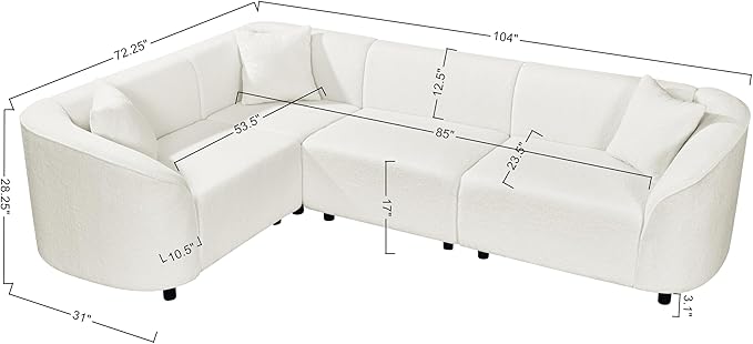 Merax 104" L-Shaped Curved Sofa, Comfy Upholstered Sectional Couch with Extra Deep Seats, Boucle Sofa for Living Room Apartment Office, Beige