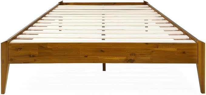 Bme Dinkee 15 Inch Signature Bed Frame Without Headboard - Modern & Minimalist Style with Acacia Wood - 12 Strong Wood Slat Support - Easy Assembly - No Box Spring Needed - Caramel, Full