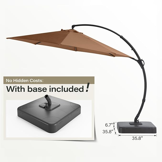 LAUSAINT HOME Outdoor Patio Umbrella with Base included, Deluxe Curvy Cantilever Umbrella Heavy Duty Offset Hanging Umbrella