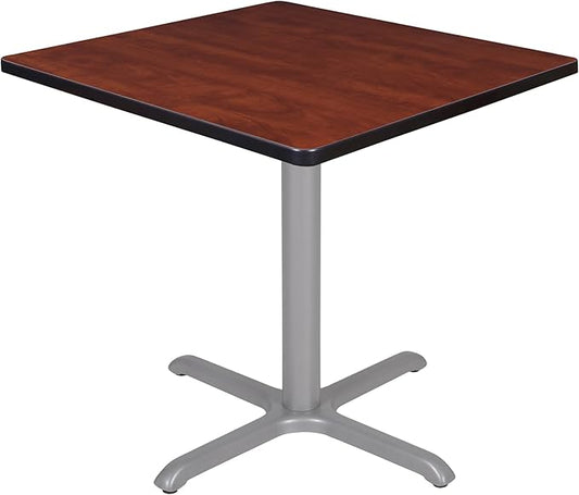 Regency Cain 30" Square X-Base Breakroom Table – Scratch Resistant Laminate Café Table for Lunchroom, Coffee Shops and Commercial Office Spaces (Cherry, Grey Legs)