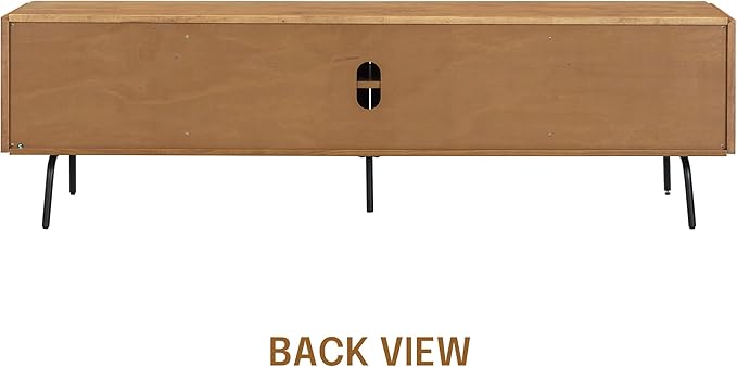 NTC Mossic TV Media Cabinet with 4 Doors for TVs, Entertainment Center with Natural Rattan, Metal Legs, Modern Storage Console for Living Room and Bedroom, Effortless Assembly, Teak Look