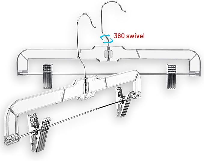 DEILSY™ Skirt Hanger Pants Hangers with Clips Hangers Shorts Hanger Clear Plastic Clothes Hangers with 2-Adjustable Clip Non-Slip Clothes Hangers Perfect for Pant, Pack of 12