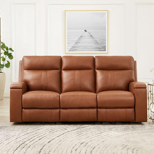 Hydeline Venice Zero Gravity Power Recline and Headrest Top Grain Leather Sofa and Recliner Set with Hidden Cup Holder, 86",Nutmeg Brown, Memory Foam, Pocket Coils and Control Panel