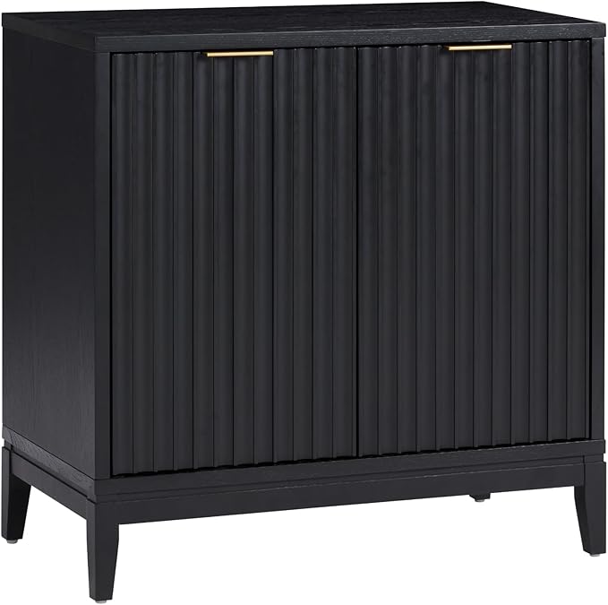 Nathan James Jasper Modern Sideboard, Kitchen Storage Cabinet with Fluted Doors, Accent Storage for Kitchen or Living Room, Black Oak