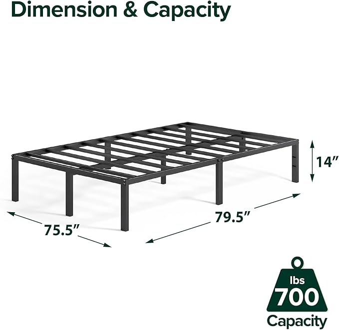 ZINUS Yelena 14 Inch Metal Platform Bed Frame, Steel Slat Support, No Box Spring Needed, Easy Assembly, King