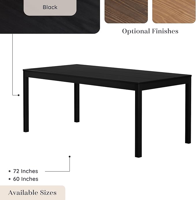 Grain & Grove Davie 72 Inch Dining Table, Large Rectangular Wooden Table for Kitchen/Dining Room, Wood Table for Dining Room, Home Office, Living Room Furniture, Black