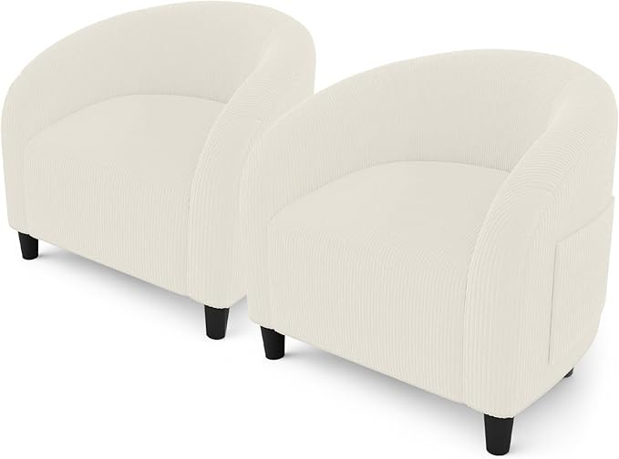 GarveeHome Accent Barrel Chair Set of 2 Corduroy Club Chair Elegant Armchair Cozy Backrest for Living Room Bedroom Reception Room Office(Beige)