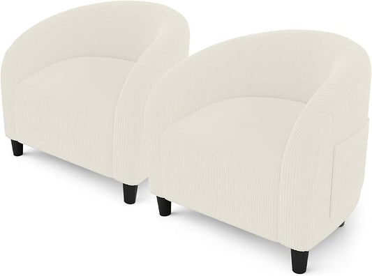 GarveeHome Accent Barrel Chair Set of 2 Corduroy Club Chair Elegant Armchair Cozy Backrest for Living Room Bedroom Reception Room Office(Beige)