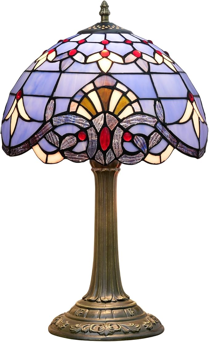 Tiffany Lamp Stained Glass lamp 12 inches Bedside Table Lamps for Living Room Bedroom Dorm Kitchen Home Decor Festival Birthday Gift,Blue Baroque