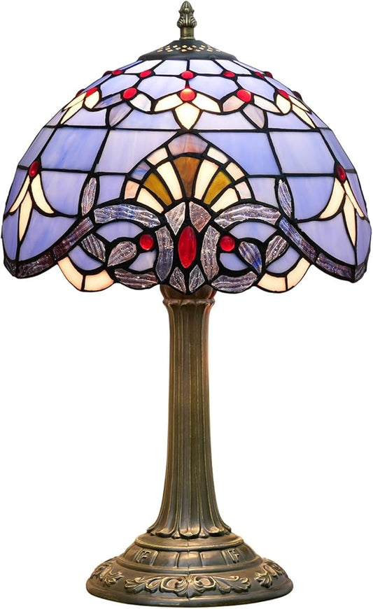 Tiffany Lamp Stained Glass lamp 12 inches Bedside Table Lamps for Living Room Bedroom Dorm Kitchen Home Decor Festival Birthday Gift,Blue Baroque