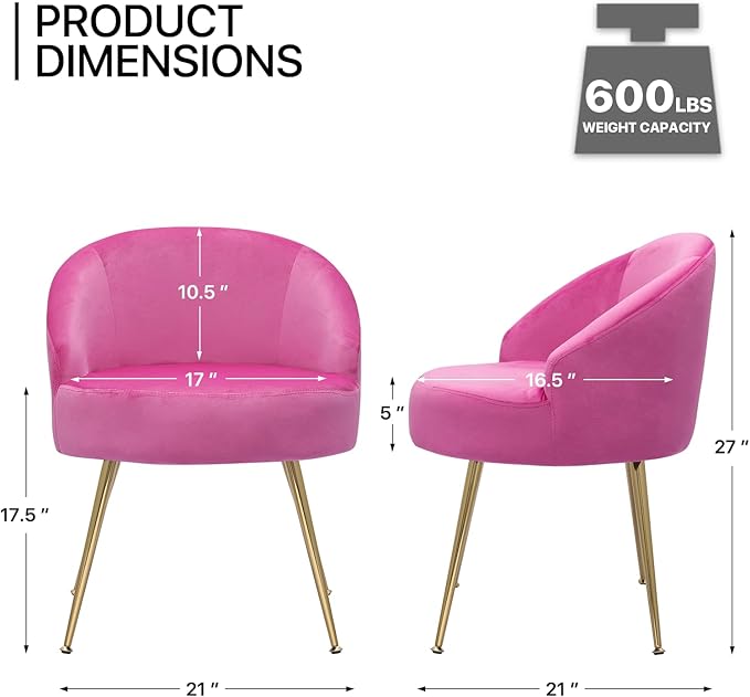 MoNiBloom Upholstered Velvet Accent Chair Girl's Pink Vanity Chair, Mid-Century Modern Barrel Chair w/Golden Metal Legs, Retro Leisure Reading Comfy Lounge Chair for Living Room Bedroom