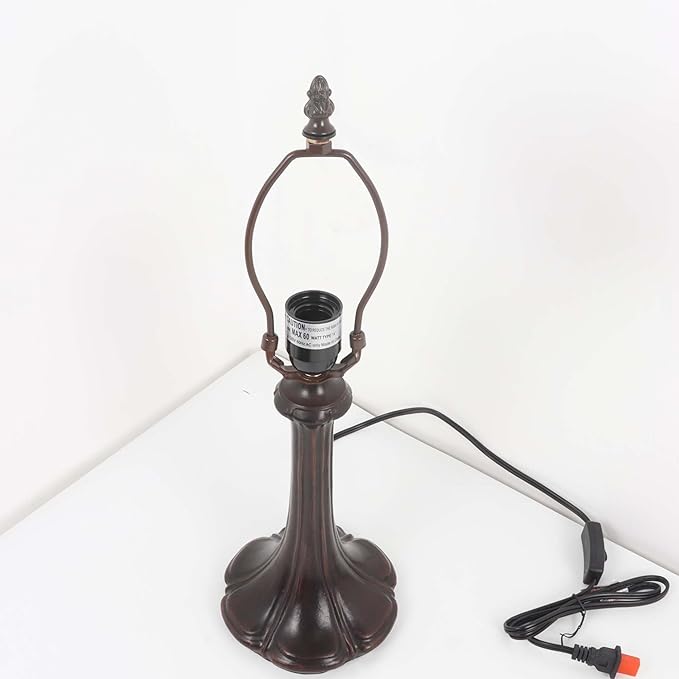 Bieye L10021 Baroque Tiffany Style Stained Glass Table Lamp Night Light with 13 Inches Wide Handmade Lampshade Metal Base for Bedside Bedroom Living Room Decoration, 13" W x 19" H, Red