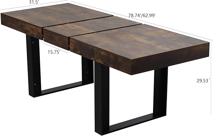KEIKI 62.99'' to 78.7'' Extendable Dining Table, Modern Farmhouse Expandable Kitchen Table for 6-10 People, Large Wooden Conference Table