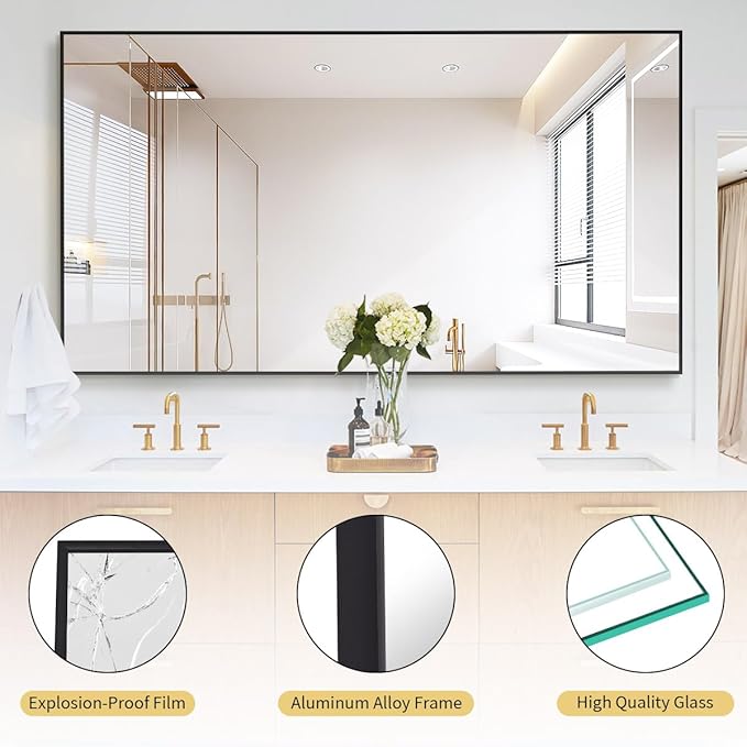 Koonmi 76"x34" Floor Mirror Full Length, Bedroom Floor Body Mirror with Stand, Large Black Mirror, Leaning, Standing or Hanging Horizontally/Vertically