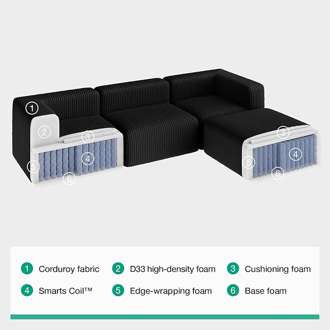 Novilla 106" Modular Sectional Sofa, Modern Cloud Sectional Couch with Smarts Coil® Support, Upholstered Boneless Couch for Living Room Apartments Bedroom, No Assembly Required (3 Seat)