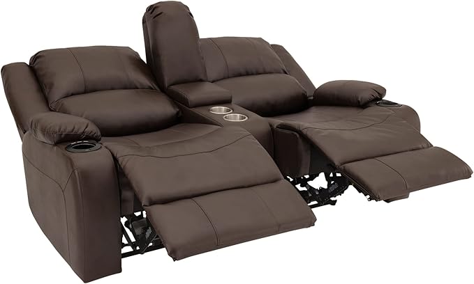 RecPro Charles 67" Powered Double RV Wall Hugger Recliner Sofa RV Loveseat with Upgraded 2023 Fabric (Chestnut)