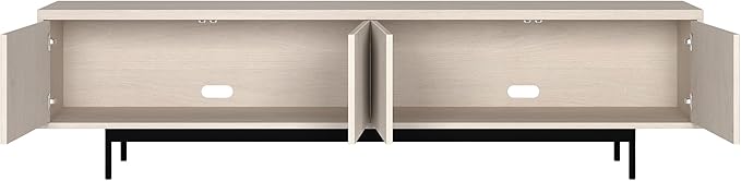 Henn&Hart Fluted TV Stand for TVs up to 85" with 2 Open-Concept Ribbed Storage Cabinets for Living Room, Family Room, or Office, Beech White
