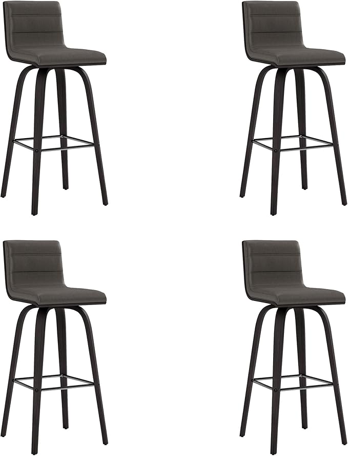 Vienna 30" Swivel Bar Stool in Black Wood Finish with Gray Faux Leather - Set of 4