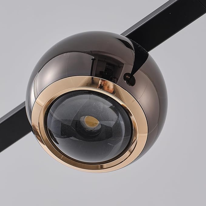 Modern LED Pendant Lights, Dimmable 47in Linear Globe LED Chandelier Lighting, Black & Gold Dining Room Hanging Light Fixtures Kitchen Island 5-Globe Pendant Light for Dining Table (3150lm)