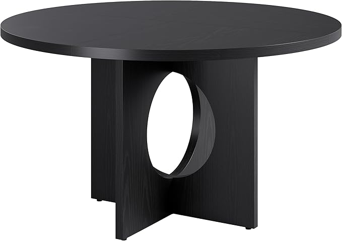 IDEALHOUSE 47" Round Dining Table, Kitchen Table for 4-6 People, Circle Tables with Sturdy Pedestal Base, Space Saving Dinning Room Furniture for Living Room, Kitchen, Apartment, Black