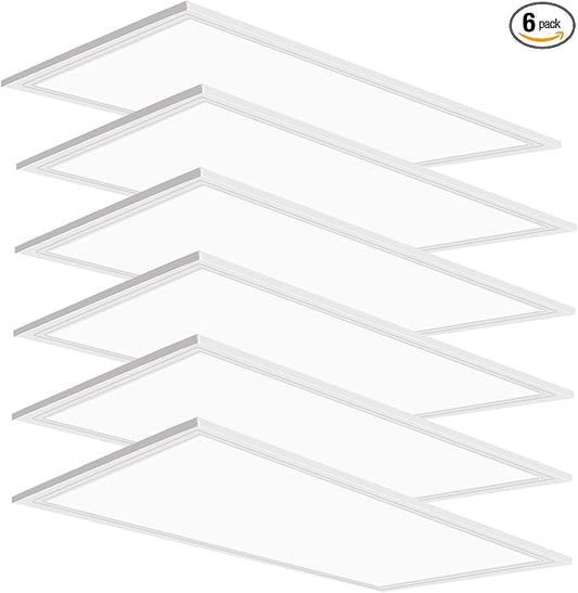 2x4 LED Flat Panel Light,6 Pack,7800LM LED Ceiling Light Fixture,0-10V Dimmable,5000K Daylight White Recessed Edge-Lit Troffer Fixture,ETL Certificated,Works from 110-277V AC