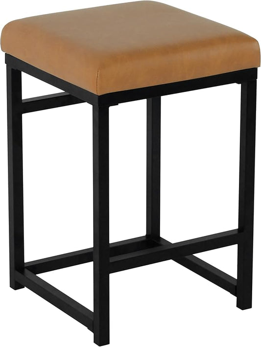 Homepop Home Decor | Modern 24-Inch Counter Stool | Backless Metal Frame Bar Stools Counter Height | Decorative Home Furniture, Carmel Faux Leather