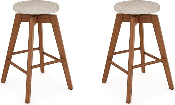 Nathan James Amalia Backless Kitchen Counter Height Bar Stool, Solid Wood with 360 Swivel Seat Antique Coffee/Natural Wheat, Set of 2