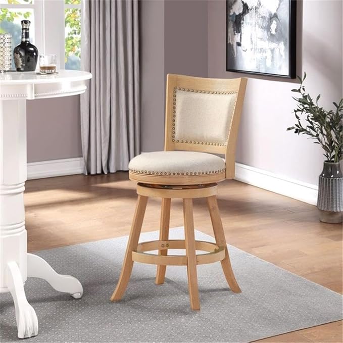 Boraam Melrose Ivory Fabric Swivel Wood Counter Stool - Creme Wire-Brush