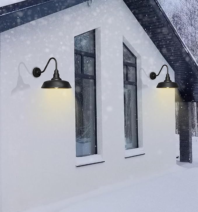 15 Inch Large Outdoor Gooseneck Barn Light, Dusk to Dawn Barn Lights 2-Pack, Exterior Classic Black Barn Light for Porch, Farmhouse, Garage, Gooseneck Lighting