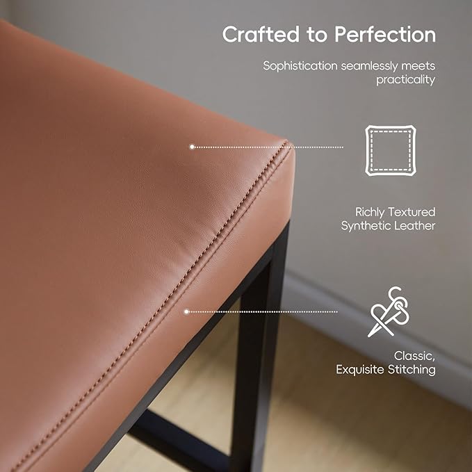 Counter Height Bar Stools Set of 2, 30 Inch Bar Stools for Kitchen Counter, Faux Leather Bar Stool, Saddle Barstool with Footrest & Heavy-Duty Metal Base, Easy Assembly, Brown
