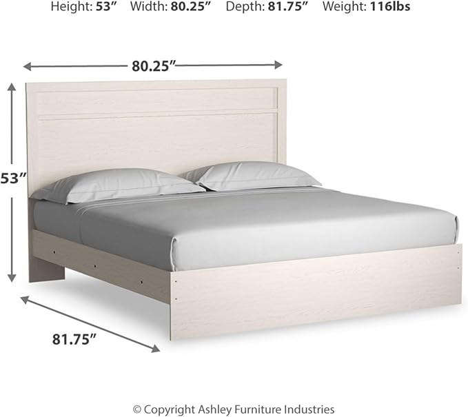 Signature Design by Ashley Stelsie Vintage King Panel Bed, Foundation or Box Spring Needed, White